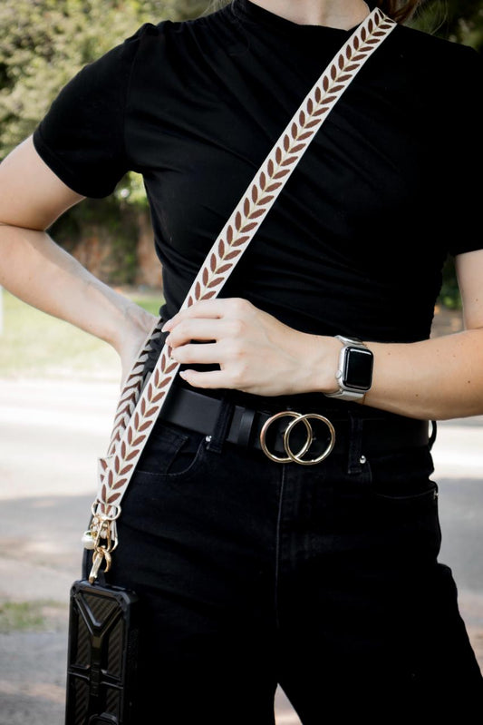 Pearl Decorated Brown Phone Strap