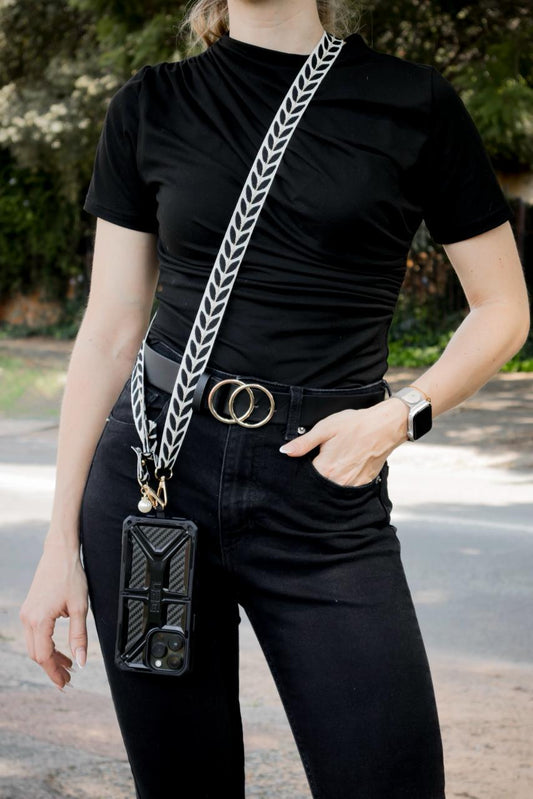 Pearl Decorated Black Phone Strap